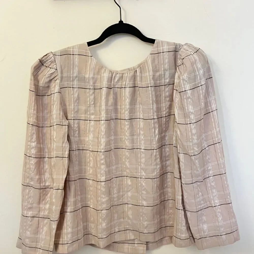 Ann Taylor Tan Plaid Dressy Blouse M